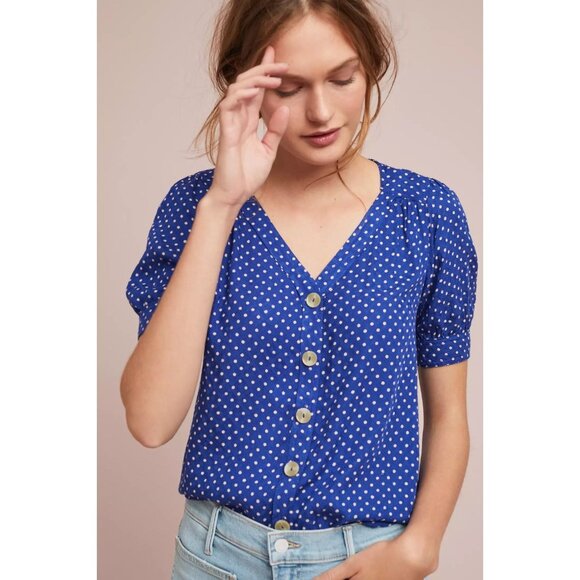 MAEVE Hansley Orange Floral Jacquard V-Neck Puff Sleeve Blouse Top, Size 6 - Picture 2 of 14